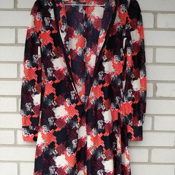 Vintage 60s 70s Mini Dress 30"B JR Bazaar Abstract Long Sleeves Mod GoGo Retro - Picture 8 of 10